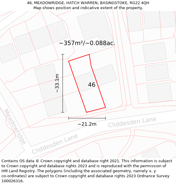 46, MEADOWRIDGE, HATCH WARREN, BASINGSTOKE, RG22 4QH: Plot and title map