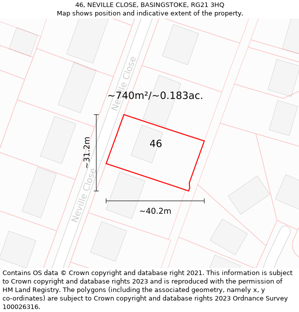 46, NEVILLE CLOSE, BASINGSTOKE, RG21 3HQ: Plot and title map