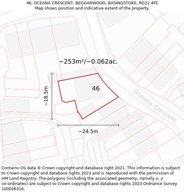 46, OCEANA CRESCENT, BEGGARWOOD, BASINGSTOKE, RG22 4FE: Plot and title map