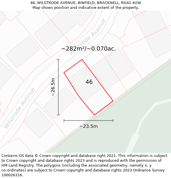 46, WILSTRODE AVENUE, BINFIELD, BRACKNELL, RG42 4UW: Plot and title map