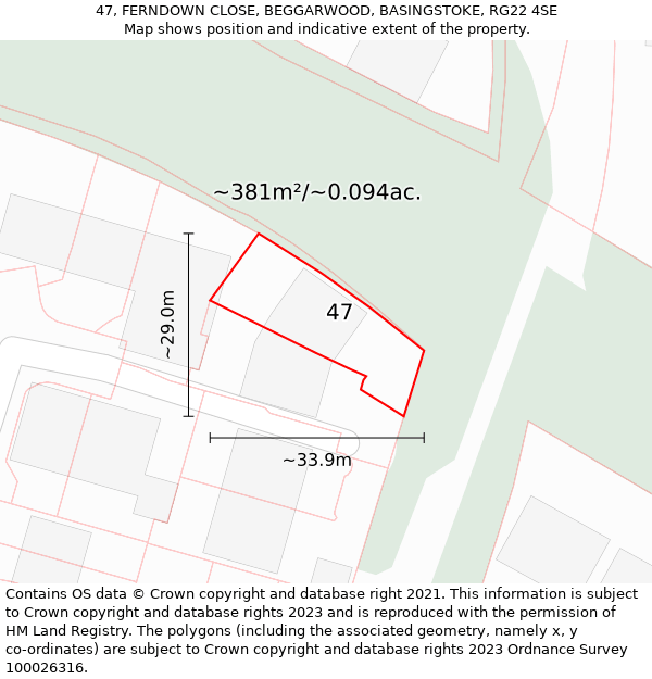 47, FERNDOWN CLOSE, BEGGARWOOD, BASINGSTOKE, RG22 4SE: Plot and title map