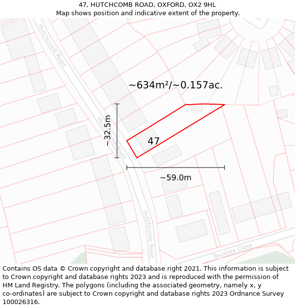 47, HUTCHCOMB ROAD, OXFORD, OX2 9HL: Plot and title map