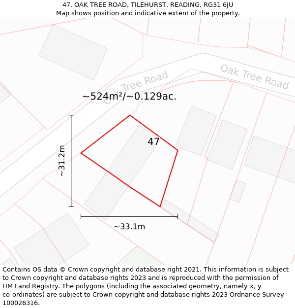 47, OAK TREE ROAD, TILEHURST, READING, RG31 6JU: Plot and title map