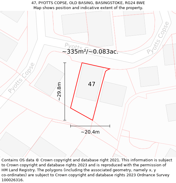 47, PYOTTS COPSE, OLD BASING, BASINGSTOKE, RG24 8WE: Plot and title map