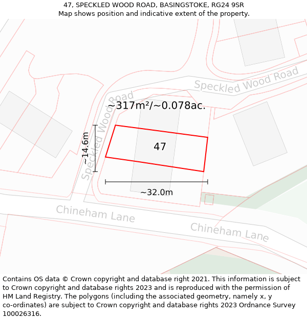 47, SPECKLED WOOD ROAD, BASINGSTOKE, RG24 9SR: Plot and title map