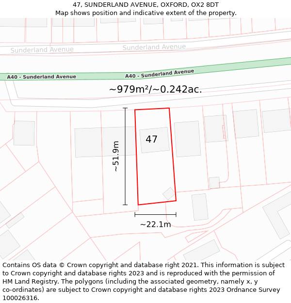 47, SUNDERLAND AVENUE, OXFORD, OX2 8DT: Plot and title map