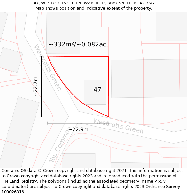 47, WESTCOTTS GREEN, WARFIELD, BRACKNELL, RG42 3SG: Plot and title map