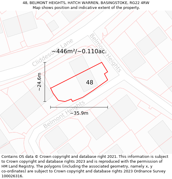 48, BELMONT HEIGHTS, HATCH WARREN, BASINGSTOKE, RG22 4RW: Plot and title map