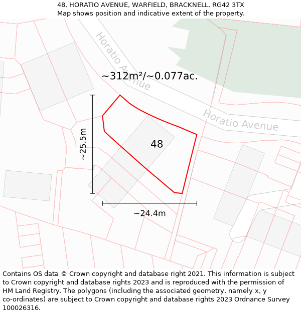 48, HORATIO AVENUE, WARFIELD, BRACKNELL, RG42 3TX: Plot and title map