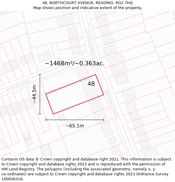 48, NORTHCOURT AVENUE, READING, RG2 7HQ: Plot and title map