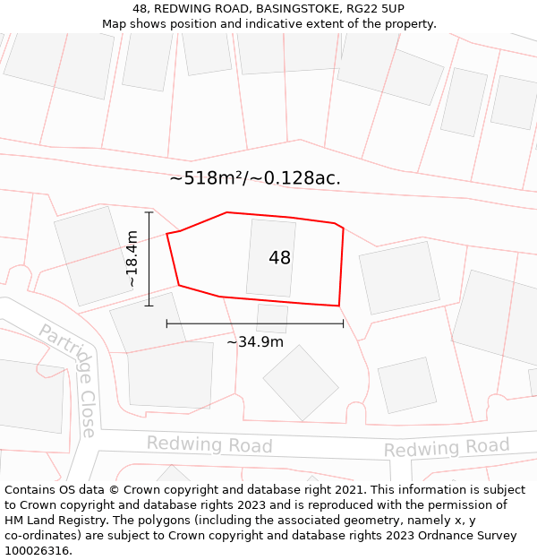 48, REDWING ROAD, BASINGSTOKE, RG22 5UP: Plot and title map