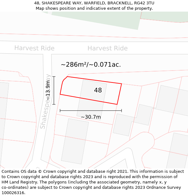 48, SHAKESPEARE WAY, WARFIELD, BRACKNELL, RG42 3TU: Plot and title map