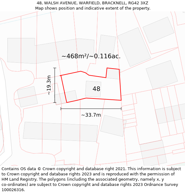 48, WALSH AVENUE, WARFIELD, BRACKNELL, RG42 3XZ: Plot and title map