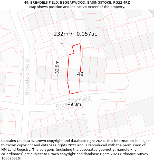 49, BREADELS FIELD, BEGGARWOOD, BASINGSTOKE, RG22 4RZ: Plot and title map