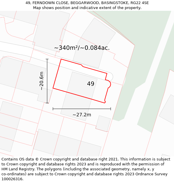 49, FERNDOWN CLOSE, BEGGARWOOD, BASINGSTOKE, RG22 4SE: Plot and title map