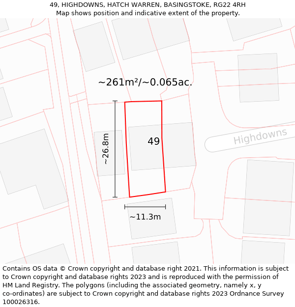 49, HIGHDOWNS, HATCH WARREN, BASINGSTOKE, RG22 4RH: Plot and title map