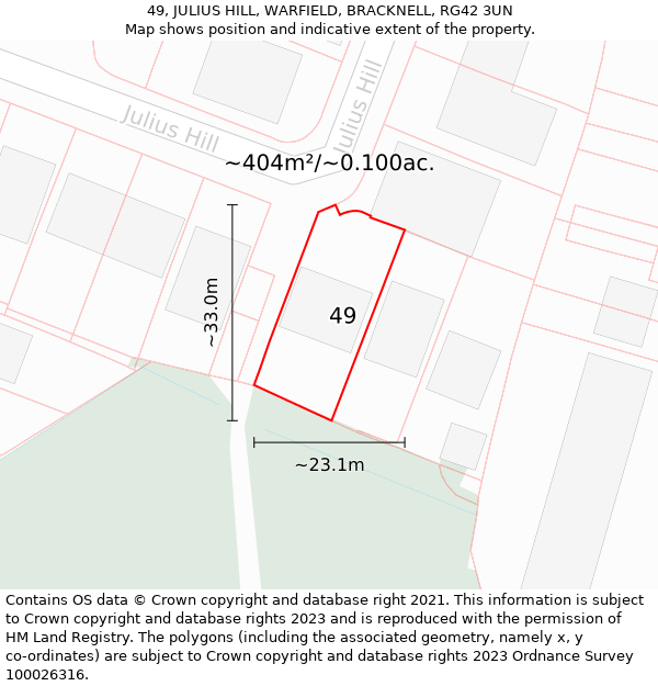 49, JULIUS HILL, WARFIELD, BRACKNELL, RG42 3UN: Plot and title map