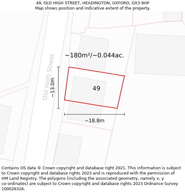 49, OLD HIGH STREET, HEADINGTON, OXFORD, OX3 9HP: Plot and title map