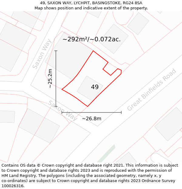 49, SAXON WAY, LYCHPIT, BASINGSTOKE, RG24 8SA: Plot and title map