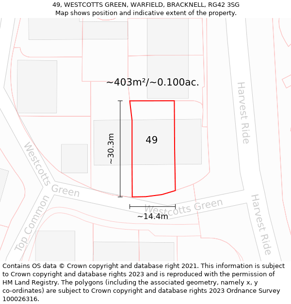 49, WESTCOTTS GREEN, WARFIELD, BRACKNELL, RG42 3SG: Plot and title map