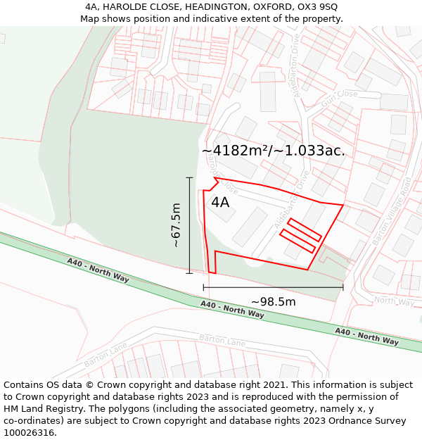 4A, HAROLDE CLOSE, HEADINGTON, OXFORD, OX3 9SQ: Plot and title map