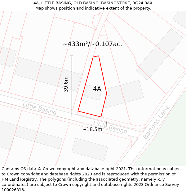 4A, LITTLE BASING, OLD BASING, BASINGSTOKE, RG24 8AX: Plot and title map