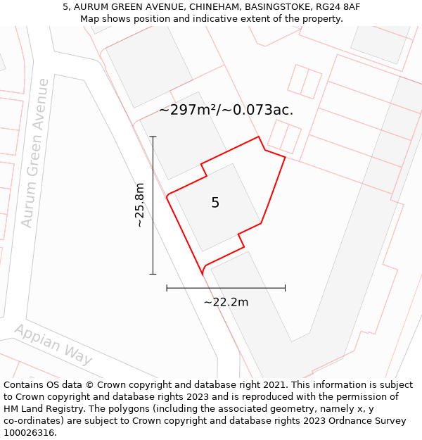 5, AURUM GREEN AVENUE, CHINEHAM, BASINGSTOKE, RG24 8AF: Plot and title map