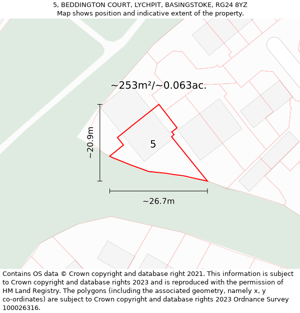 5, BEDDINGTON COURT, LYCHPIT, BASINGSTOKE, RG24 8YZ: Plot and title map