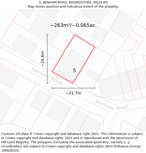 5, BENHAM ROAD, BASINGSTOKE, RG24 9TJ: Plot and title map