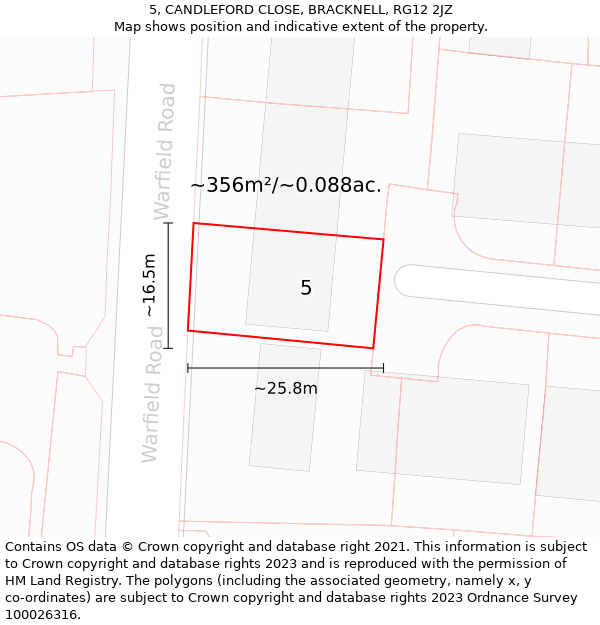 5, CANDLEFORD CLOSE, BRACKNELL, RG12 2JZ: Plot and title map