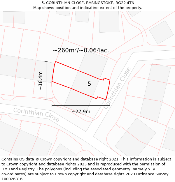 5, CORINTHIAN CLOSE, BASINGSTOKE, RG22 4TN: Plot and title map