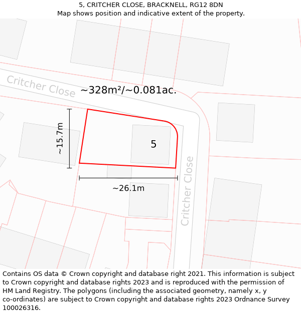 5, CRITCHER CLOSE, BRACKNELL, RG12 8DN: Plot and title map