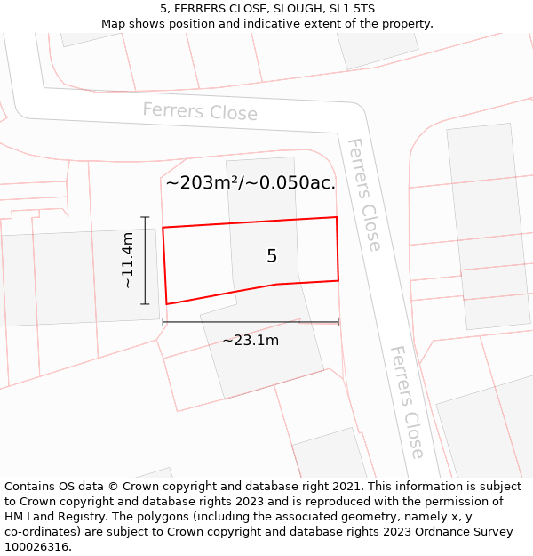 5, FERRERS CLOSE, SLOUGH, SL1 5TS: Plot and title map