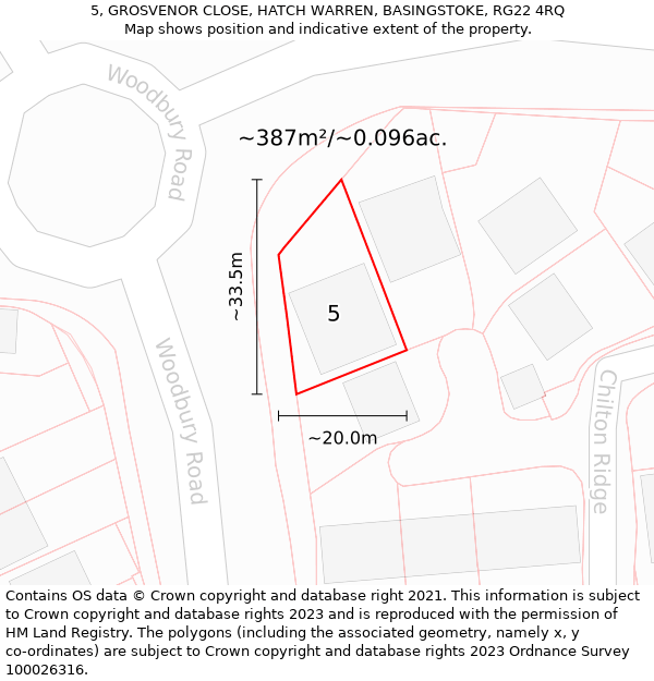 5, GROSVENOR CLOSE, HATCH WARREN, BASINGSTOKE, RG22 4RQ: Plot and title map