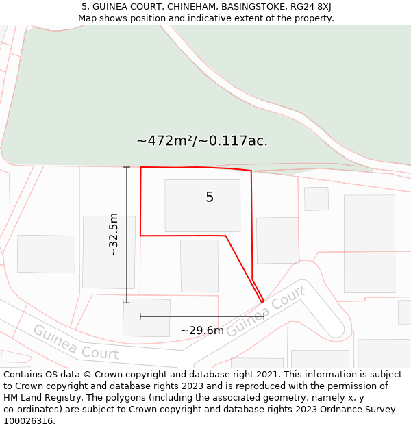 5, GUINEA COURT, CHINEHAM, BASINGSTOKE, RG24 8XJ: Plot and title map