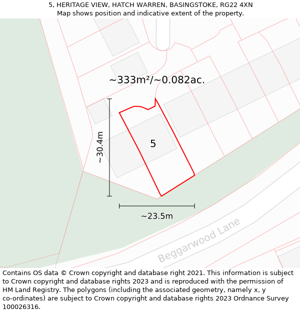 5, HERITAGE VIEW, HATCH WARREN, BASINGSTOKE, RG22 4XN: Plot and title map