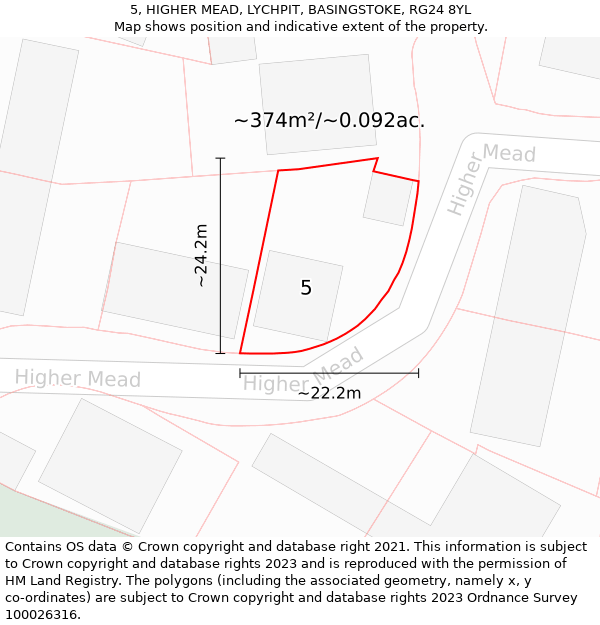 5, HIGHER MEAD, LYCHPIT, BASINGSTOKE, RG24 8YL: Plot and title map