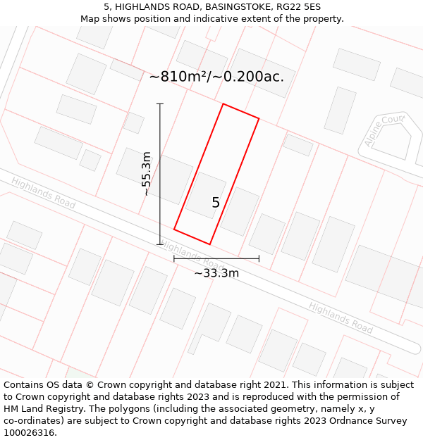 5, HIGHLANDS ROAD, BASINGSTOKE, RG22 5ES: Plot and title map