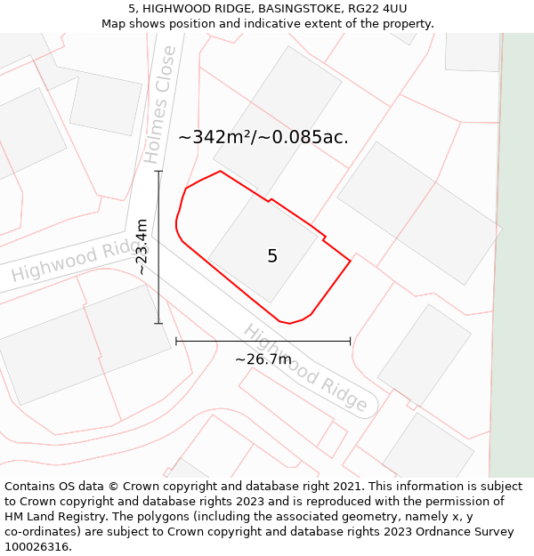 5, HIGHWOOD RIDGE, BASINGSTOKE, RG22 4UU: Plot and title map