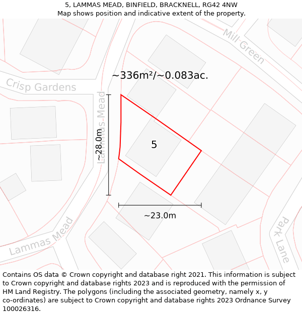 5, LAMMAS MEAD, BINFIELD, BRACKNELL, RG42 4NW: Plot and title map