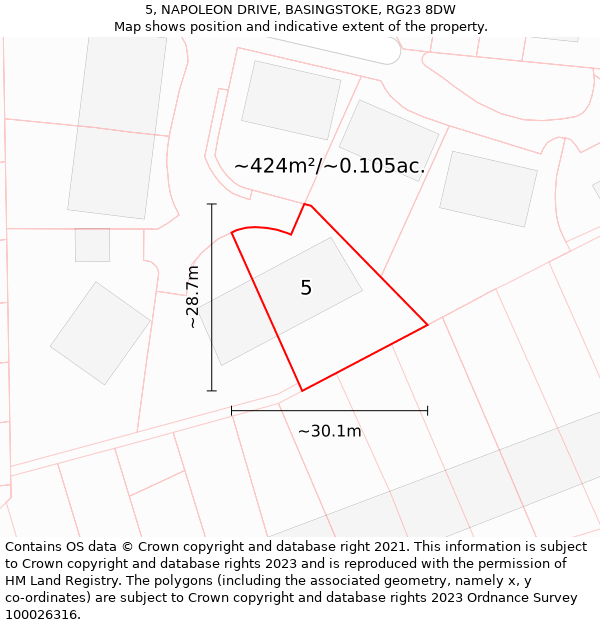 5, NAPOLEON DRIVE, BASINGSTOKE, RG23 8DW: Plot and title map