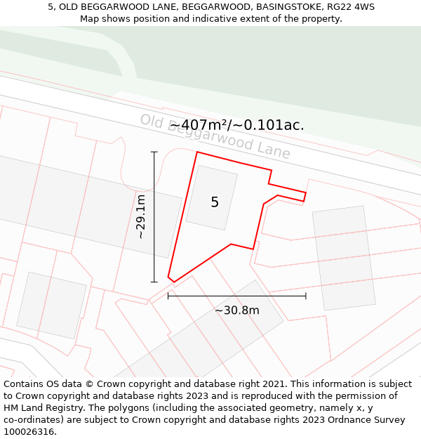 5, OLD BEGGARWOOD LANE, BEGGARWOOD, BASINGSTOKE, RG22 4WS: Plot and title map