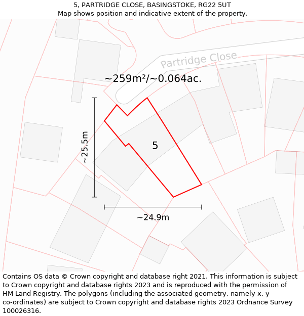 5, PARTRIDGE CLOSE, BASINGSTOKE, RG22 5UT: Plot and title map