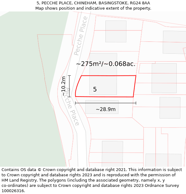 5, PECCHE PLACE, CHINEHAM, BASINGSTOKE, RG24 8AA: Plot and title map