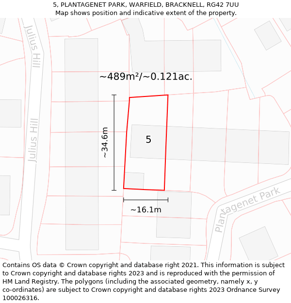 5, PLANTAGENET PARK, WARFIELD, BRACKNELL, RG42 7UU: Plot and title map