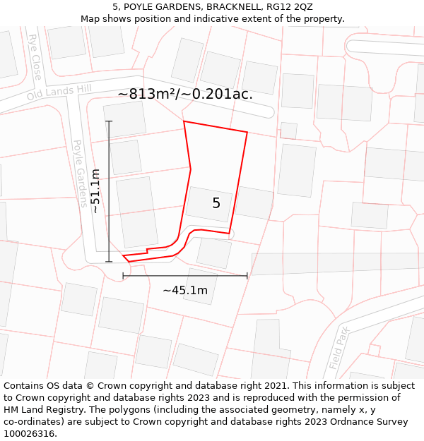 5, POYLE GARDENS, BRACKNELL, RG12 2QZ: Plot and title map