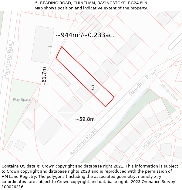 5, READING ROAD, CHINEHAM, BASINGSTOKE, RG24 8LN: Plot and title map