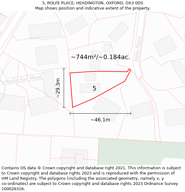 5, ROLFE PLACE, HEADINGTON, OXFORD, OX3 0DS: Plot and title map