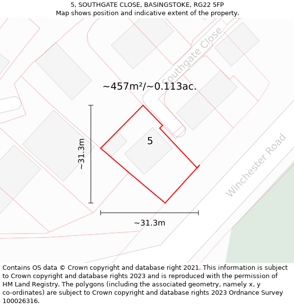 5, SOUTHGATE CLOSE, BASINGSTOKE, RG22 5FP: Plot and title map