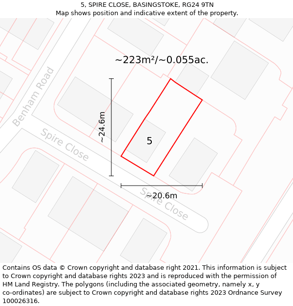 5, SPIRE CLOSE, BASINGSTOKE, RG24 9TN: Plot and title map